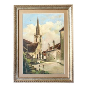 Midcentury French Village Church Scene