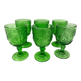 l.g. Wright "Wild Rose" Green Water Goblets-Set of 6