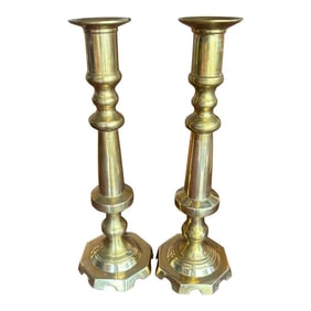 Vintage Solid Brass Tall Candlesticks, a Pair