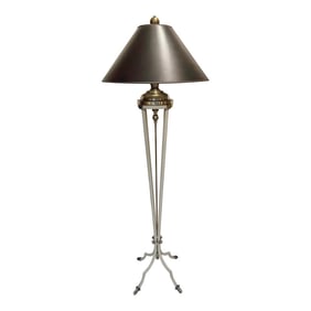 Vintage Hart Associates Post-Modern Brass & Metal Floor Lamp With Black Shade and Cream Painted Legs