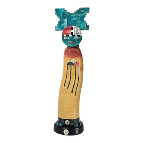 Pedro Jimenez III (Blue Elk) Gemstone Rain Cloud Kachina Sculpture, 18", Signed