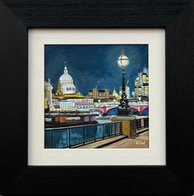 Angela Wakefield, Miniature Painting of Victoria Embankment London & St Pauls Cathedral at Night, 20