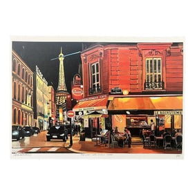 Limited Edition Print of Parisian Café Eiffel Tower Paris France by British Artist, Angela