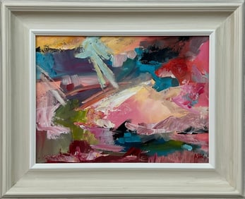 Pink & Turquoise Abstract Expressionist Painting - Unique Original Art by Contemporary British Artis