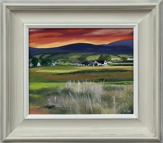 Sunset at Brora Golf Course in the Scottish Highlands by Contemporary Artist, 2024, Framed