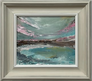 Tranquil Reflections - Serene Coastal Abstract Sea Landscape by British Artist, 2024, Framed
