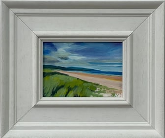 Miniature Beach Landscape of East Coast of Scottish Highlands by British Artist, 2022, Framed