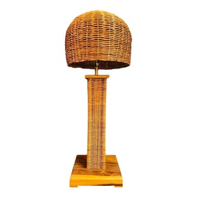 Large Scale Vintage Mushroom-Shaped Wicker Table Lamp