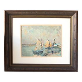 Impressionistic French Harbor Painting