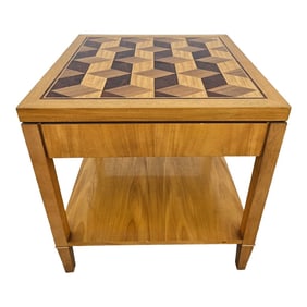 Baker Furniture Square Parquetry Top Side Table With Drawer