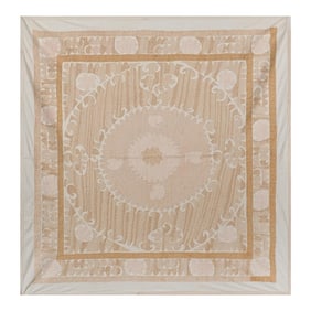 Uzbek Hand Embroidery Beige Suzani Decor 4'6'' X 4'7''