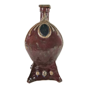 Brutalist Abstract Studio Art Pottery Covered Jar, Brick Red 11.75", Sculptural Vessel