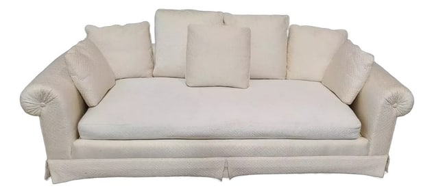 Late 20th Century Baker Furniture Sofa Upholstered in Designer Cream Fabric High End With Pillows