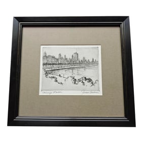 James Swann Etching "Chicago Harbor" Lake Michigan Shoreline