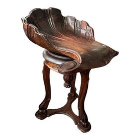 Antique Venetian Grotto Style Carved Fruitwood Chair Piano Stool, Circa 1880