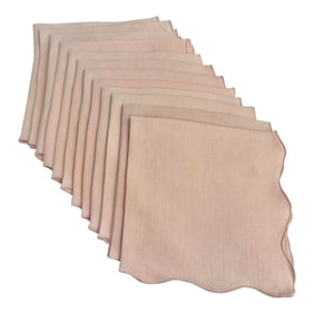 Vintage Linen Dinner Napkins Pink With Scallped Handkerchief Edges - a Set of 12