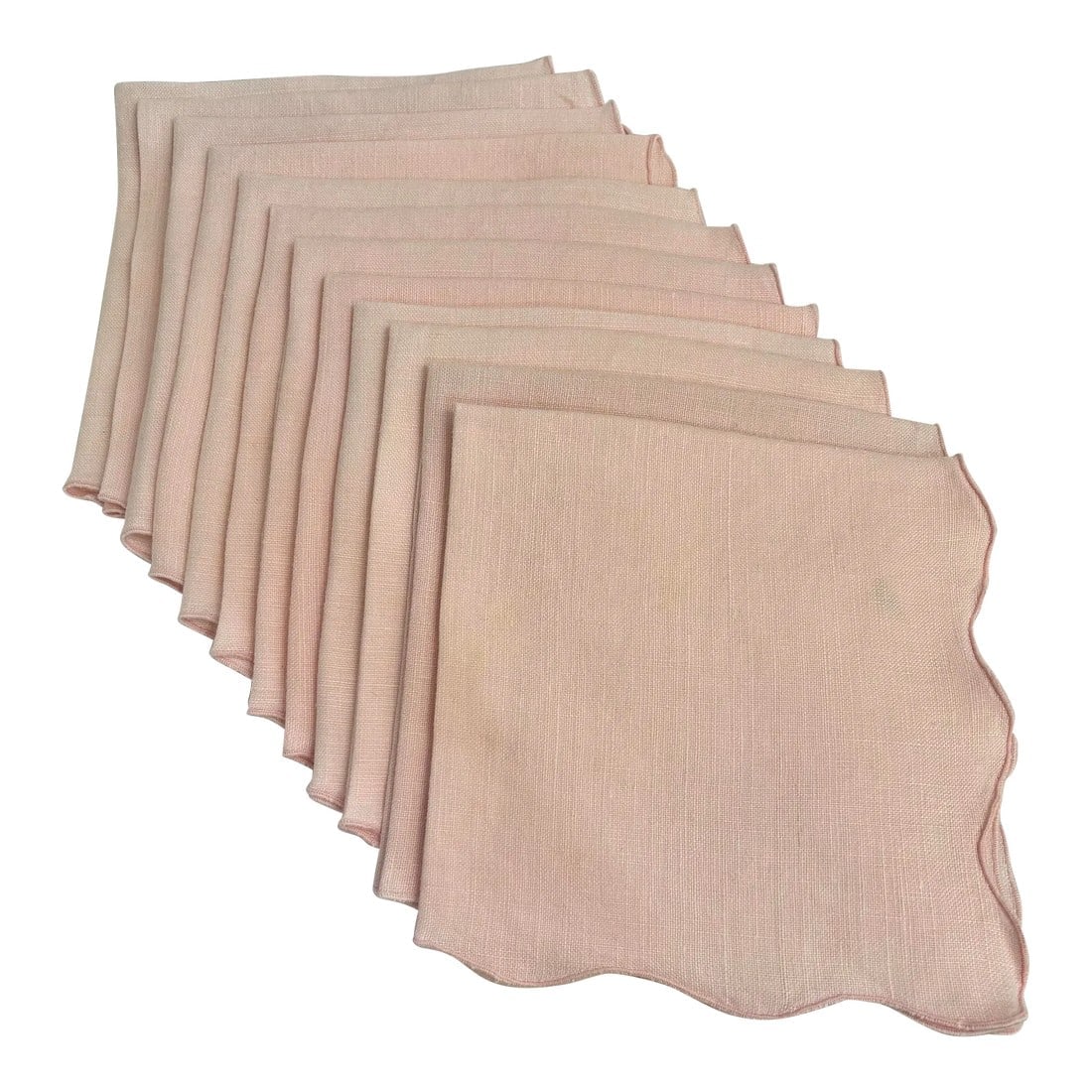 Vintage Linen Dinner Napkins Pink With Scallped Handkerchief Edges - a Set of 12: These vintage linen napkins came from an estate outside of New Orleans. Pink and 16" square, they work as well for afternoon tea as they do for an outdoor spring dinner"¦.also perfect for luncheon. T