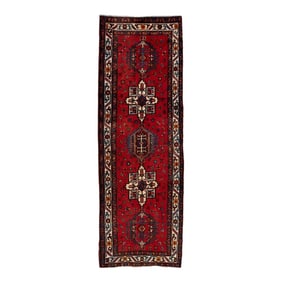 Vintage Heriz Red Handmade Wool Rug With Tribal Motif