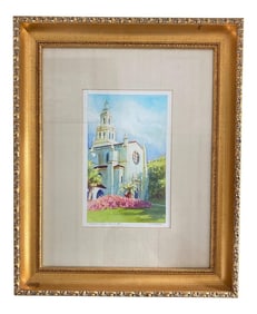 Late 20th Century "Knowles Chapel - April 16, 1994" Architectural Watercolor Painting, Framed