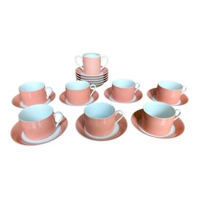 1970s Fitz and Floyd Rondelet Barbie Pink Peach Coffee & Dessert Set- 20 Pieces