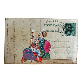 Mid 20th Century Vintage Indian Hand Painted Rajasthani Paper Postcard