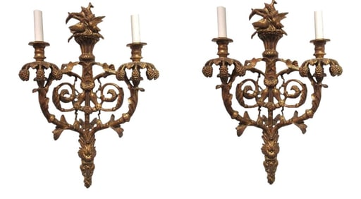 Pair of Traditional Italian Hand-Carved Light Sconce