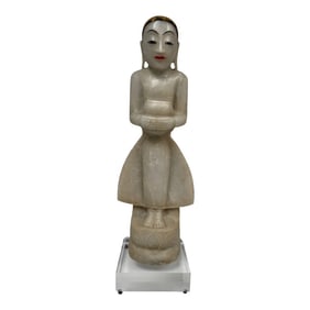 19th Century Burmese Standing Alabaster Monk Statue With Gilded Details