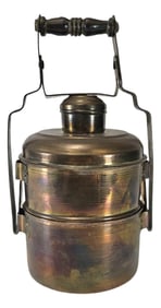 Vintage Brass Tiffin Lunchbox Carrier – Handcrafted Two-Tier Stacking 11.5"
