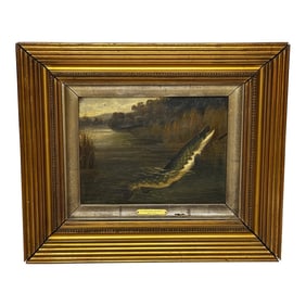 Victorian Angling Fishing Oil Painting Pike Fish Caught by Gaff Pole Signed Arthur Roland Knight C18