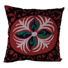Tashkent Suzani Red Pillow Case Made From a 19th Century Suzani 20'' X 20''