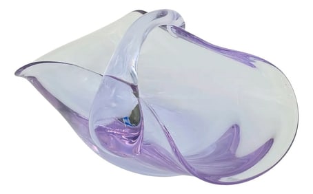 Vintage Tiffin-Franciscan Hand Blown Twilight Blue Glass Basket - 7.75"