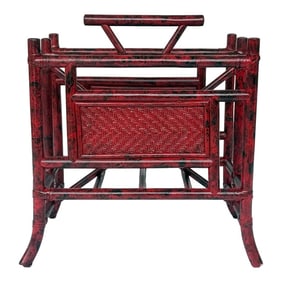 Chic Vintage Vermillion Red Faux Tortoiseshell Pagoda Magazine Vinyl Record Rack - Newly Painted
