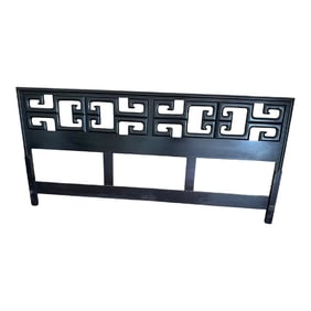 Ebonized Chinoiserie Hollywood Regency King Headboard