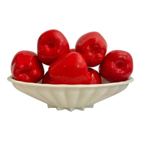 Mid 20th Century Ceramic Trompe L'oeil Red Apples in White Bowl Centerpiece
