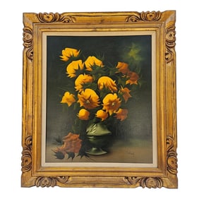Bright Yellow Floral Still Live Oil on Canvas -Tolland