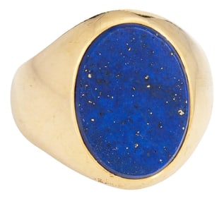 1970s Cartier Ring Larter & Sons Lapis Lazuli Signet Vintage 18k Yellow Gold, Size 6