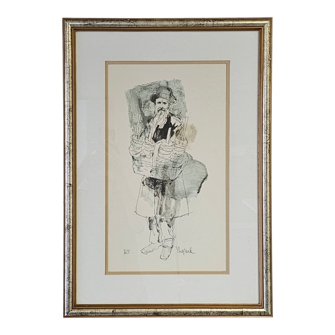 Framed Artist Proof Lithograph by Richard Shepard – Signed "œPretzel Man" Street Vendor (1 of 6)
