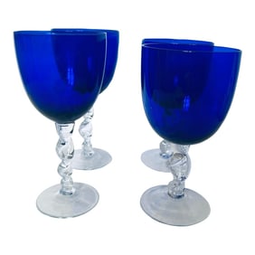 Set of 4 Empoli Cobalt Blue Twisted Stem Goblets & Wine Glasses