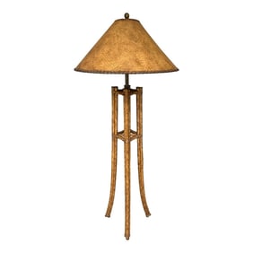 Stunning Vintage Maitland-Smith Faux Bamboo and Brass Floor Lamp With Faux Tortoiseshell Lined Leath