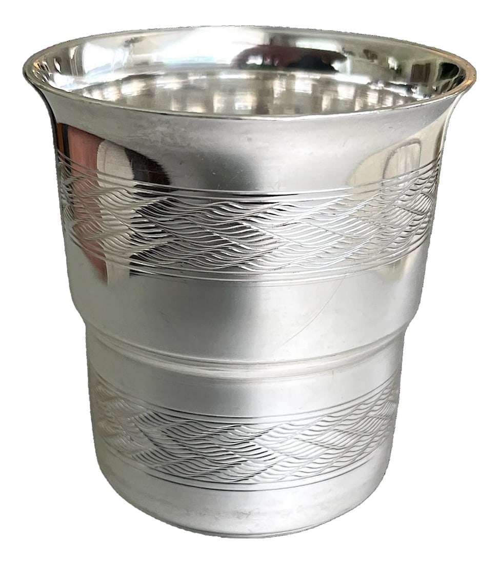Late 19th Century French Hand-Etched Sterling Silver Cup With Geometric Bands (1 of 7)