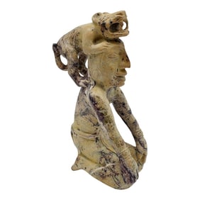 Hand-Carved Mesoamerican Tezcatlipoca Marble Sculpture, Aztec-Inspired Figure