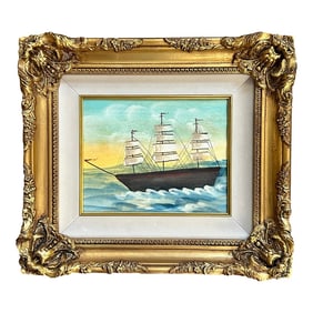 Folk Art Clipper Ship Watercolor