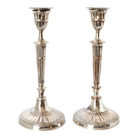 Georgian Silver-Plate Candlesticks, Pair