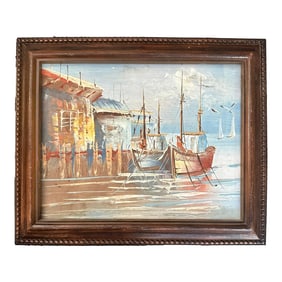 Small Early 1900s French Harbor Painting