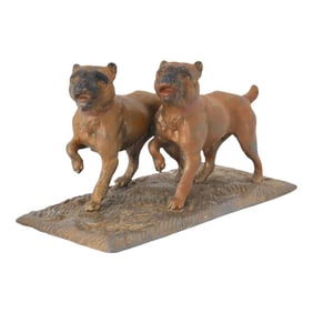 Antique Metal Sculpture of Two Bulldogs