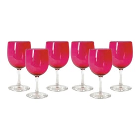 English Victorian Cranberry Glass Wine Stems Set of 6