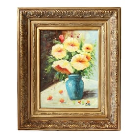 Framed Still Life Floral Oil on Canvas