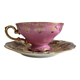 Vintage Pink Love Story Tea Cup and Saucer by JKW Decor Carlsbad of Germany