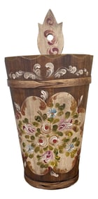 Mid 20th Century Hand Painted Floral Wood Folk Art Umbrella Stand