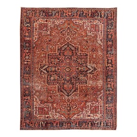 9 X 11 Vintage Persian Heriz Hand-Knotted Allover Wool Rug in Rust Color